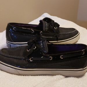 Sperry top siders sequined black boat shoes